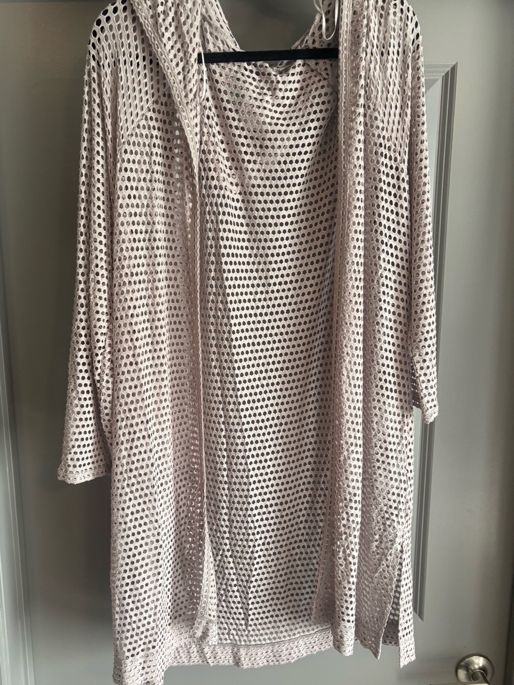 bobeau Light Beige Open Knit Hooded Cardigan